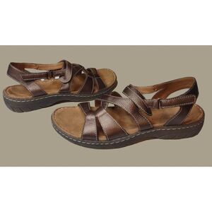 Easy Spirit Brown Pearlie Leather Sandals with Adjustable Strap Women's Size 8